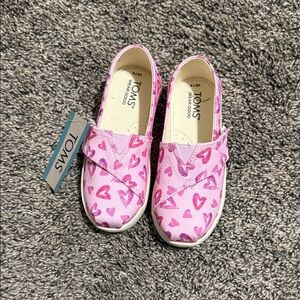 TOMS Kids Moccasins with Pink Heart Pattern